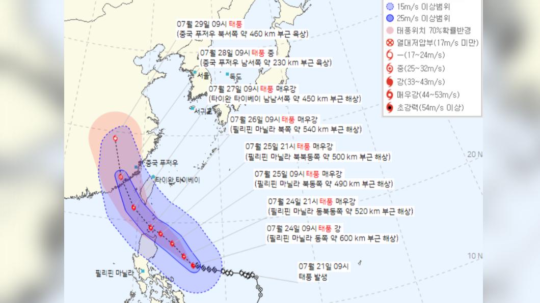韓國預測杜蘇芮颱風走向。（圖／翻攝自韓國氣象廳官網）