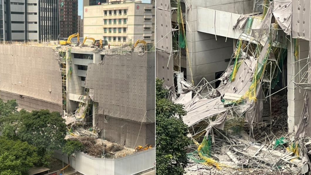 快訊/北市信義區公所鷹架大面積崩塌 幸無人員傷亡