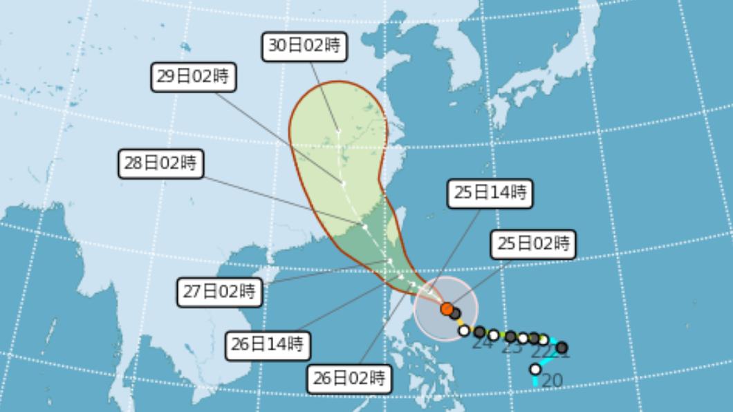 杜蘇芮路徑潛勢預報圖。（圖／翻攝自中央氣象局）