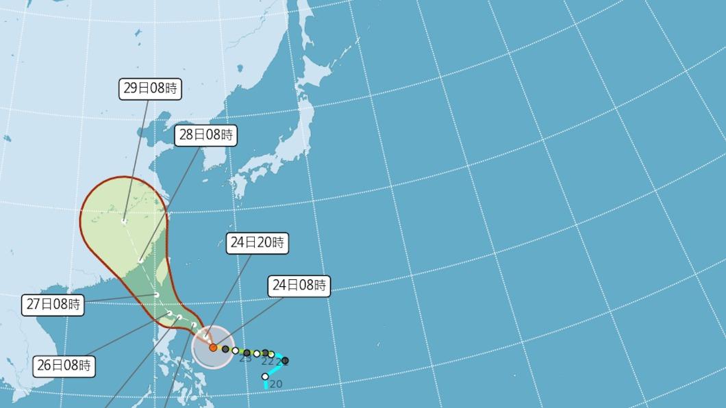 中央氣象局預測杜蘇芮移動路徑圖。（圖／翻攝自中央氣象局）