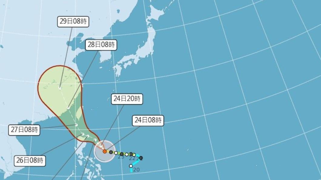 中央氣象局預測杜蘇芮移動路徑圖。(圖/翻攝自中央氣象局)