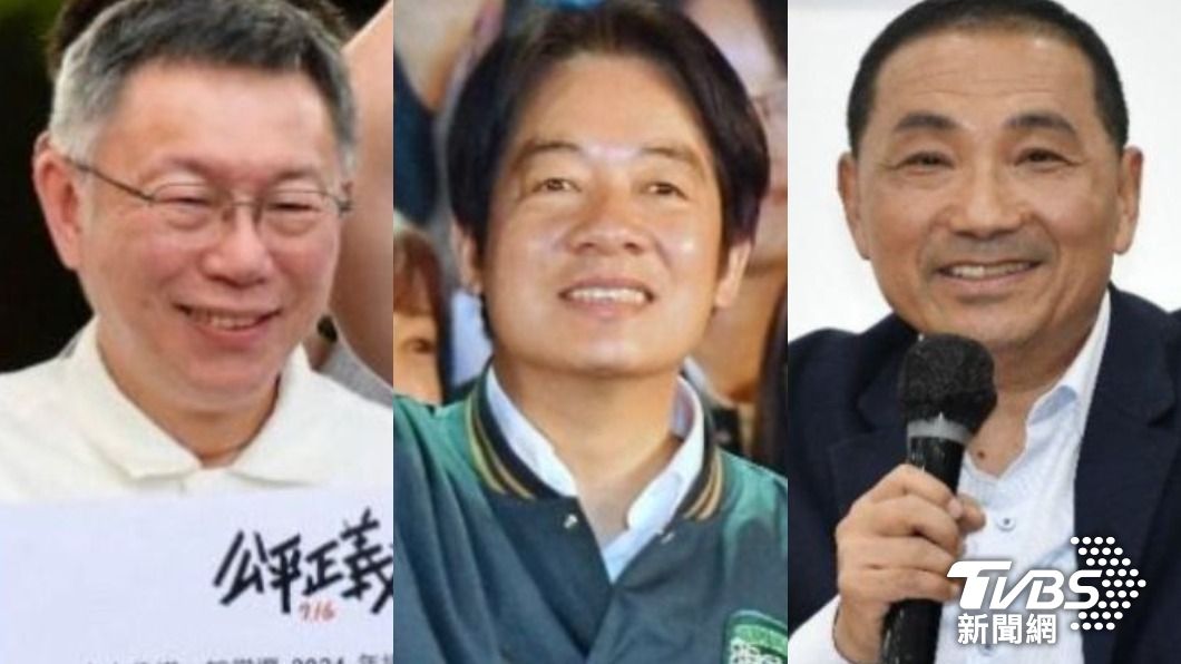 柯文哲（圖左）最近一週的聲量奪冠，但好感度輸賴清德（圖中）、侯友宜（圖右）。（圖／TVBS資料畫面）