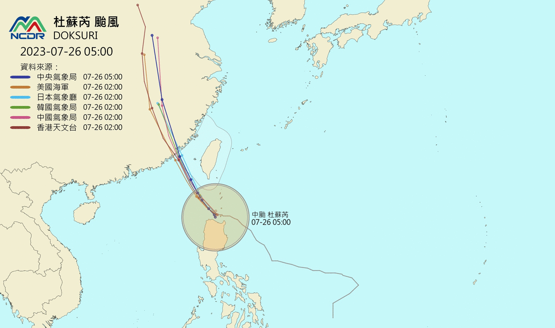 杜蘇芮目前已轉彎，沿著台灣西南方近海北上。（圖／翻攝自NCDR）