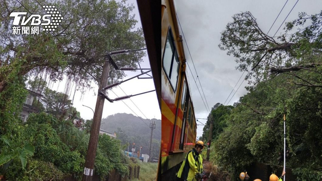 杜蘇芮進逼!路樹傾斜壓電車線 台鐵貢寮-福隆一度單線行車