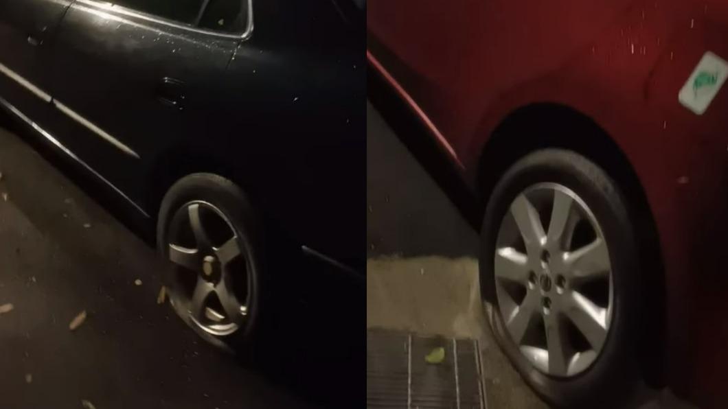 汽車車輪疑似被刺破洩氣。(圖/翻攝Facebook)