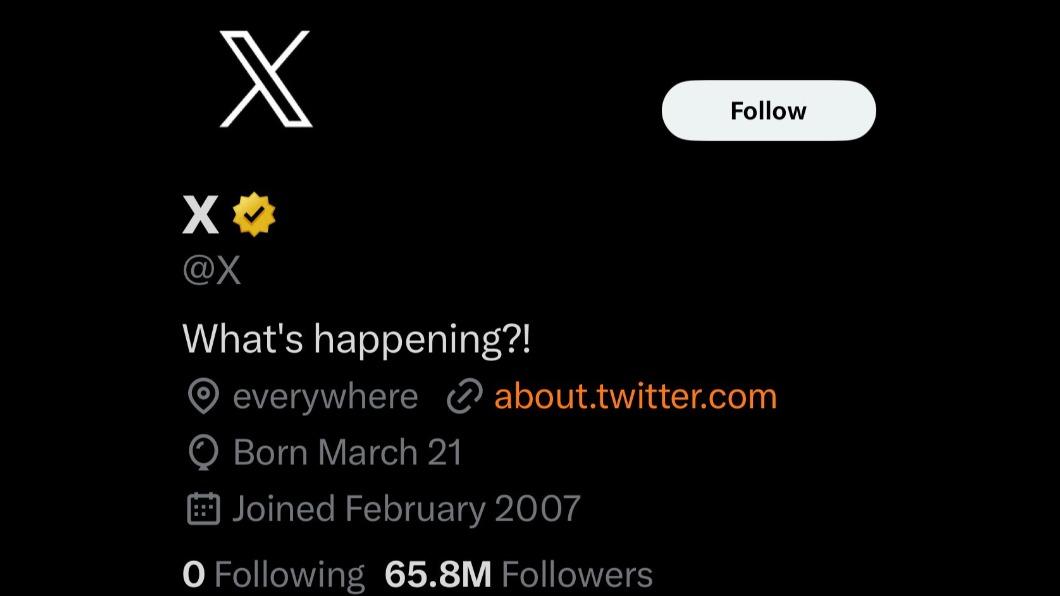 推特(Twitter)改名為「X」後,官方帳號也跟著更名。(圖/翻攝自 推特)