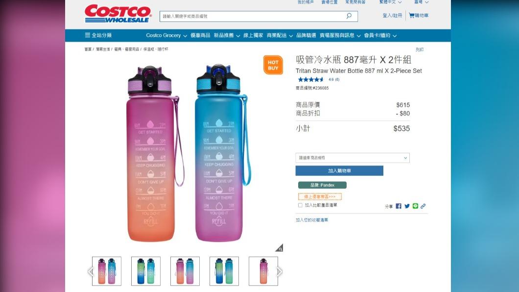吸管冷水瓶2入售價535元。（圖／翻攝自好市多官網）