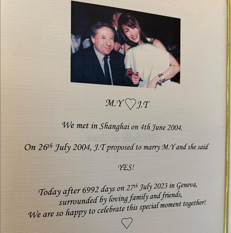 楊紫瓊與法拉利總尚陶德（Jean Todt）的甜蜜小卡曝光。（圖／翻攝自IG）