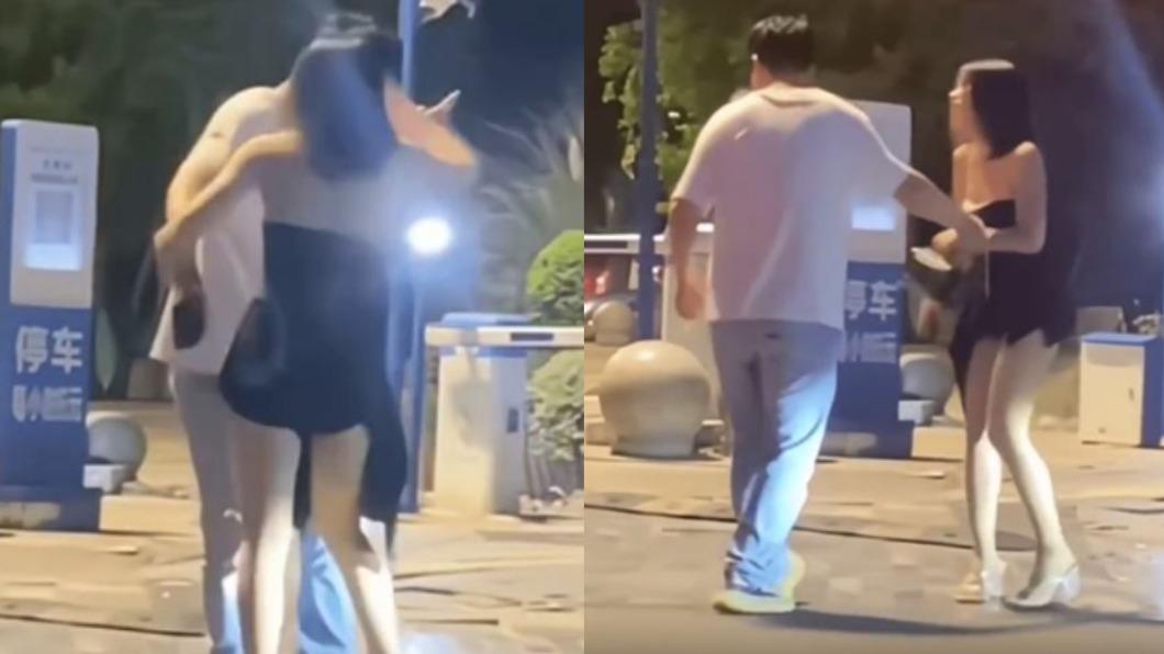 男友當街挨揍的畫面,引發大陸網友們分兩派論戰。(圖/翻攝自微博)