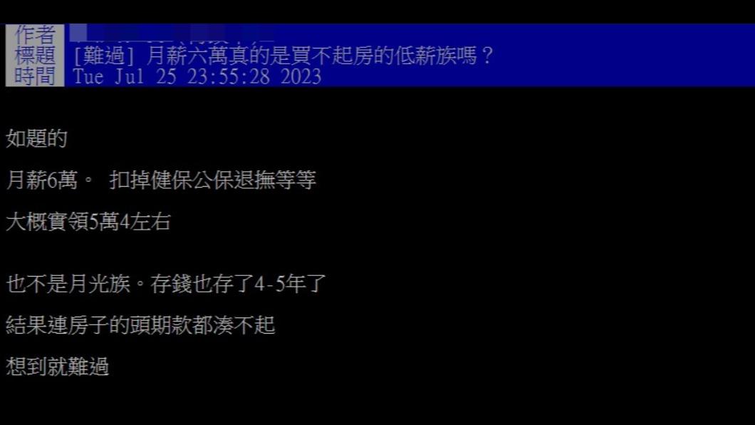 網友強調自己不是月光族,但仍買不起房。(圖/翻攝自PTT)