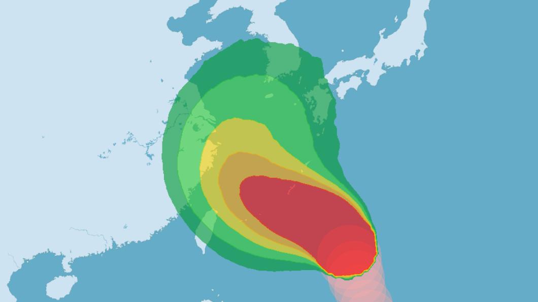 中颱卡努暴風圈侵襲機率。(圖/翻攝自中央氣象局)