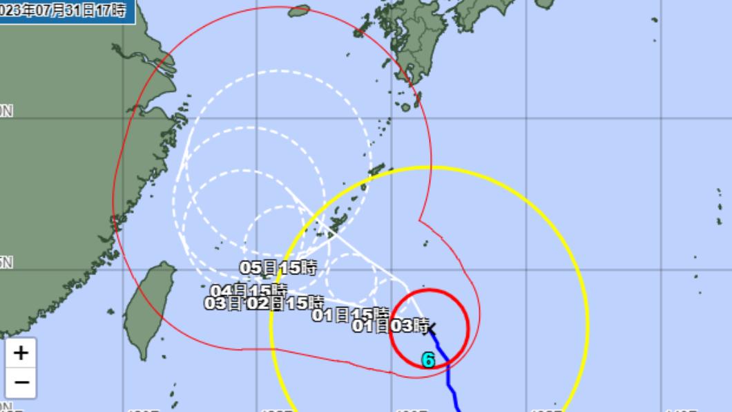 卡努颱風8月1日至2日最靠近日本沖繩縣。（圖／翻攝自日本氣象廳）