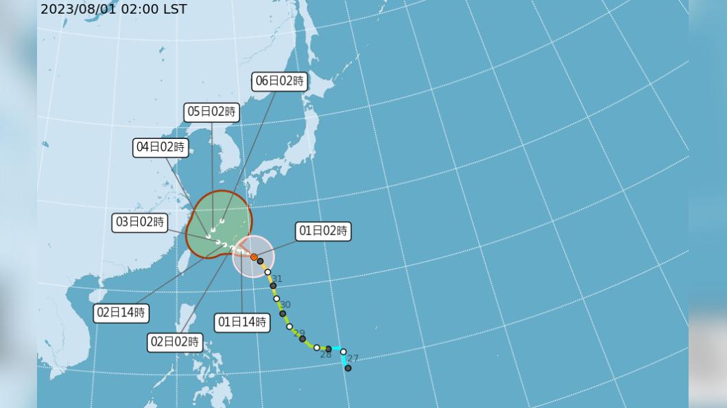 中颱卡努持續影響台灣,不排除針對東北部海域發布海上颱風警報。(圖/翻攝自中央氣象局官網)