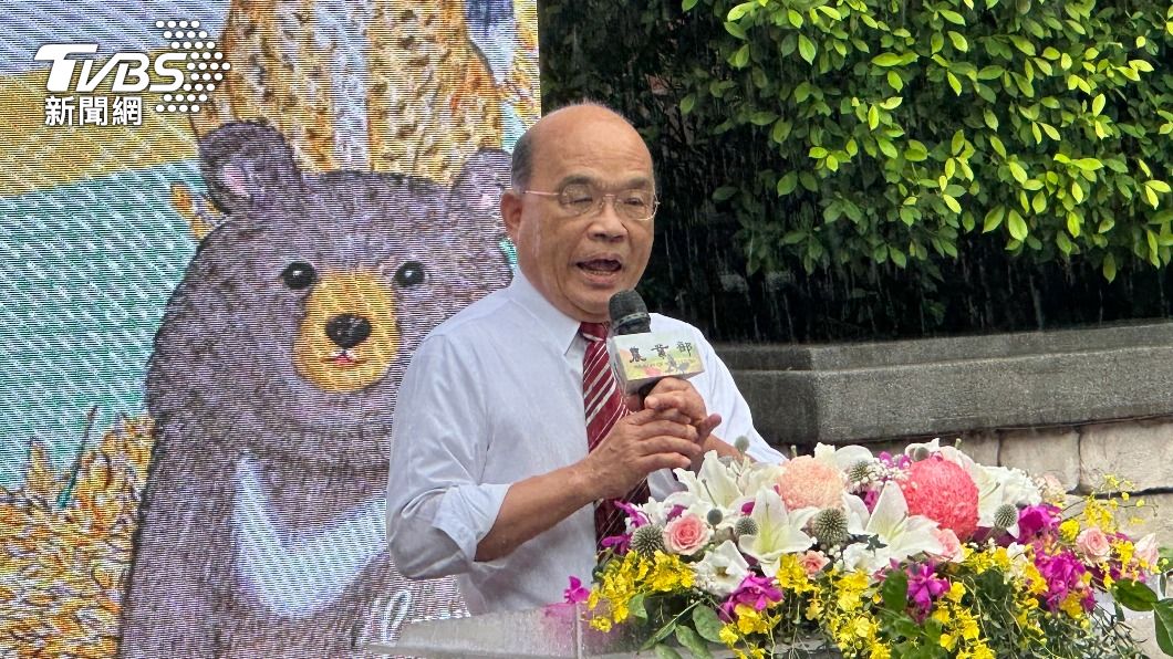 蘇貞昌同樣婉拒撐傘,在大雨中致詞。(圖/呂欣芷攝)