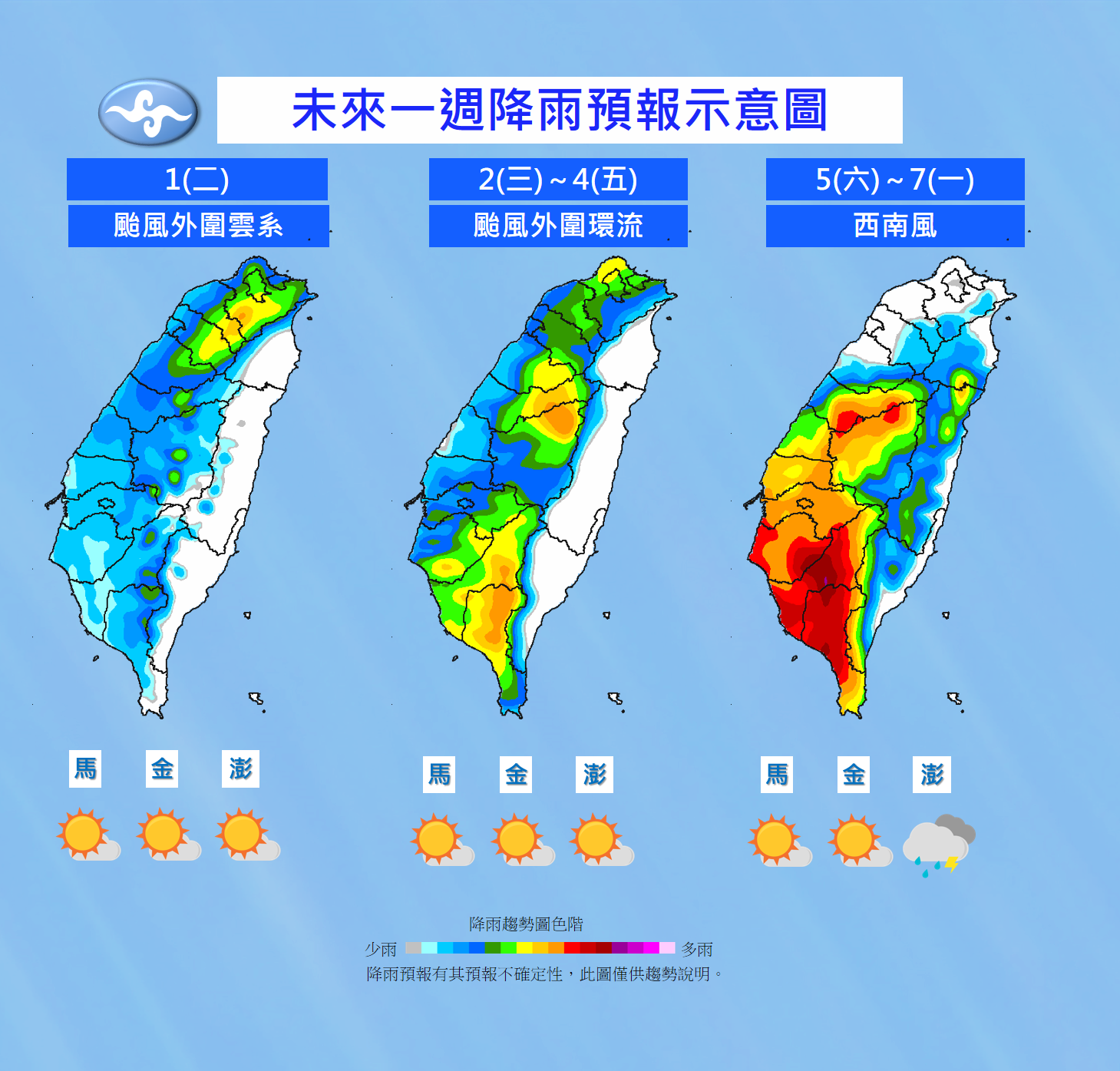 未來一周降雨預報。（圖／氣象局）