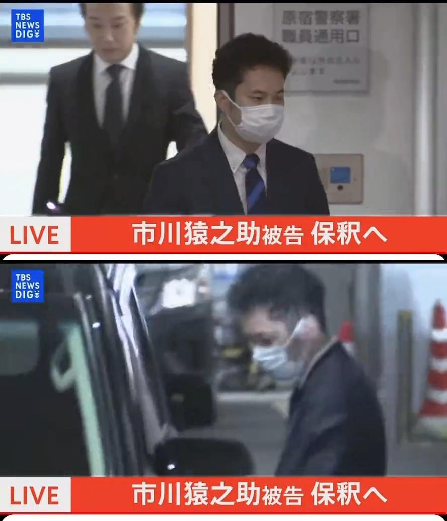 口罩男子被誤認成市川猿之助,日媒甚至一路跟拍到他上車。(圖/翻攝自ringo2525ad推特)