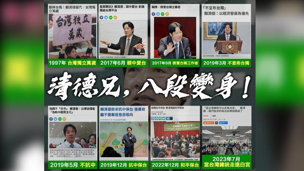 謝龍介舉證狠酸，「清德兄至今已經八段變身」。（圖／翻攝自謝龍介臉書）