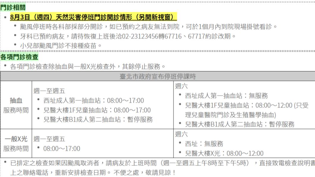 台大開設颱風門診。（圖／翻攝自台大醫院官網）