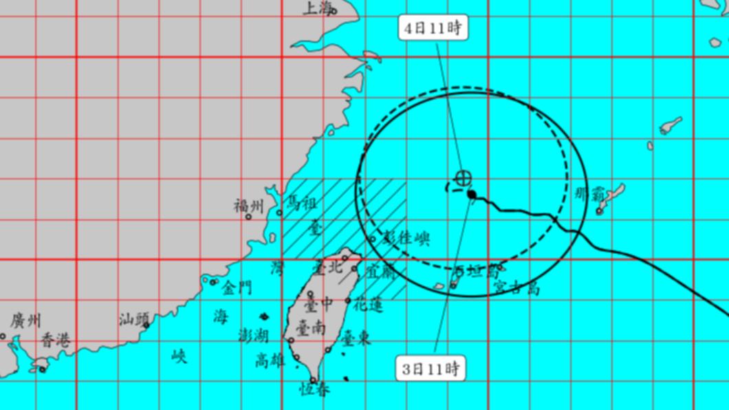中颱卡努來勢洶洶,北北基宜列陸上警戒區。(圖/翻攝自中央氣象局)