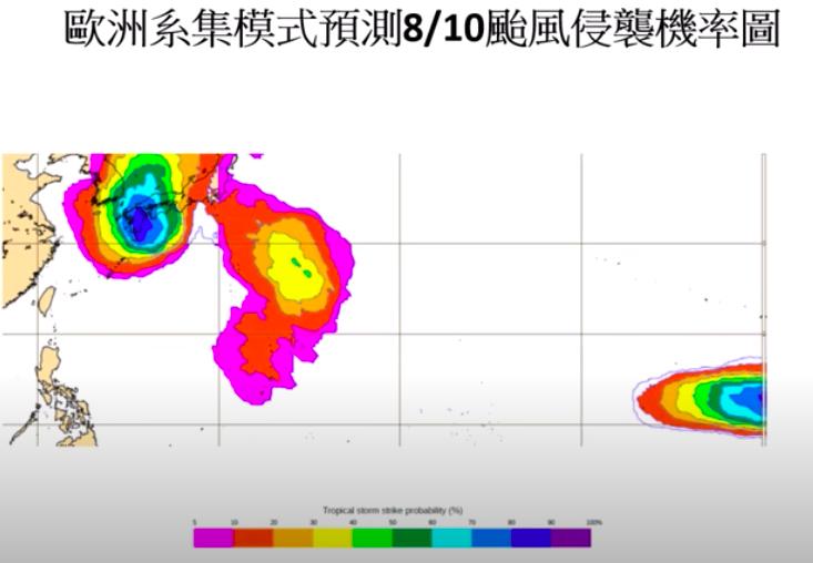 歐洲系集模式8/10颱風侵襲機率。(圖/翻攝Hsin Hsing Chia)