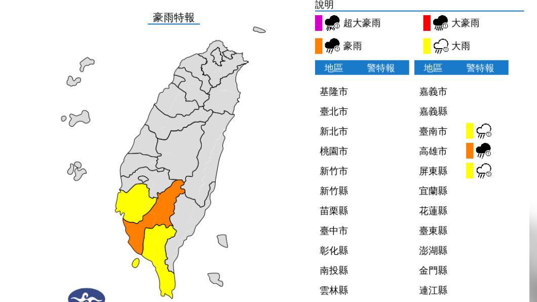 快訊/西南風雨勢再擴大!南部防劇烈降雨 1縣市升級豪雨