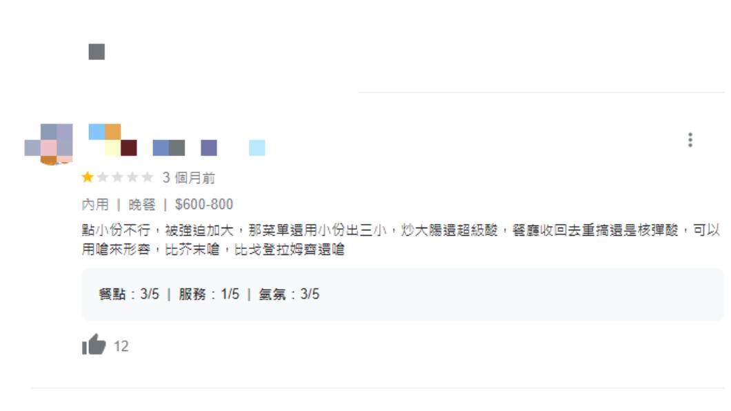 實際點開該店家Google評論當中疑似也有人點小份送大份的經驗。(圖/翻攝自Google評論)