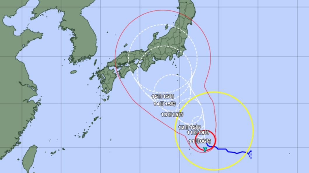 日本氣象廳預測的藍恩颱風路徑。圖中日期、時刻為日本時間,較台灣時間快1小時。(圖/翻攝自日本氣象廳)