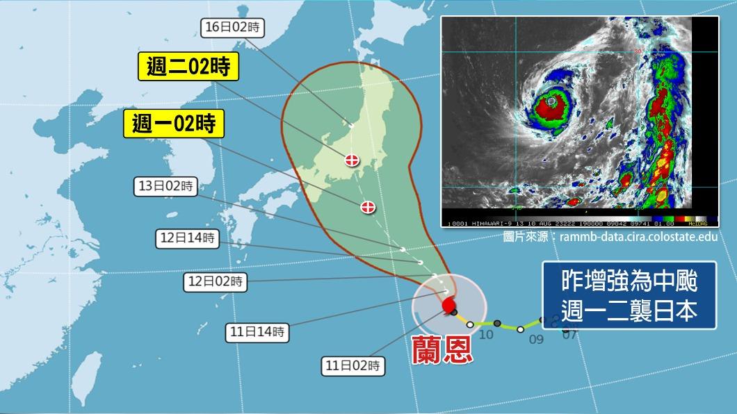 蘭恩颱風預估13日開始影響日本。(圖/TVBS)