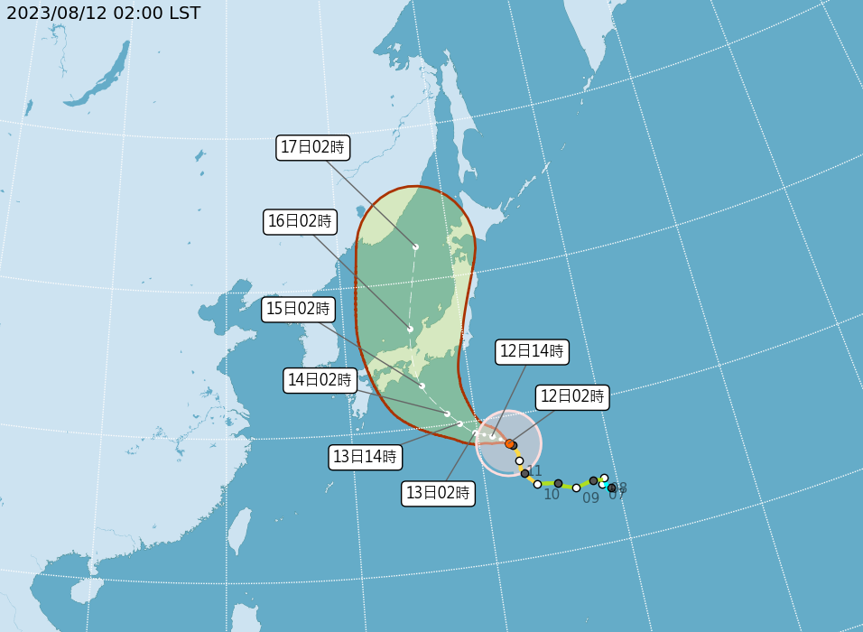 颱風「蘭恩」往日本南方海面移動(圖/氣象局)