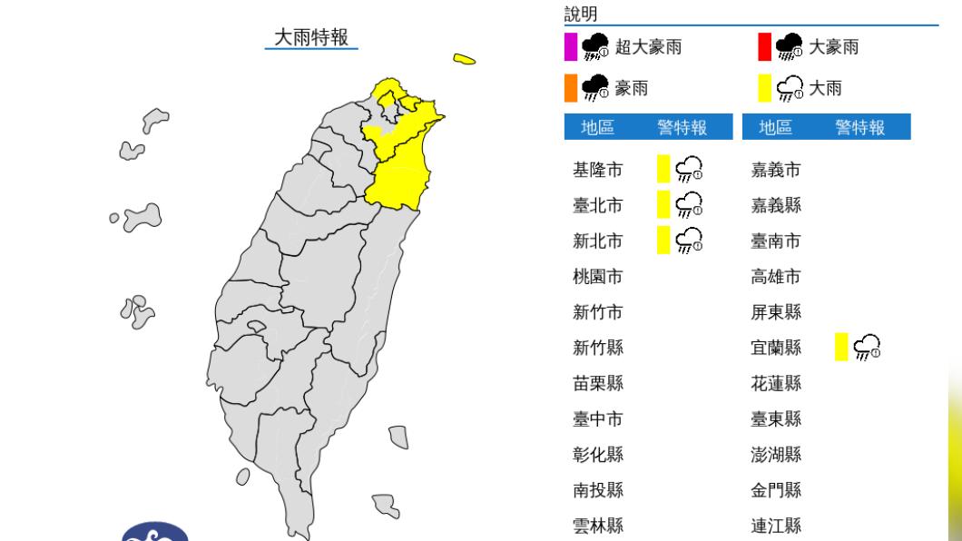 大雨特報。(圖/氣象局)