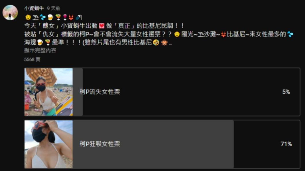 有7成人認為柯文哲「狂吸」女性票。（圖／翻攝自小資蝸牛YouTube）