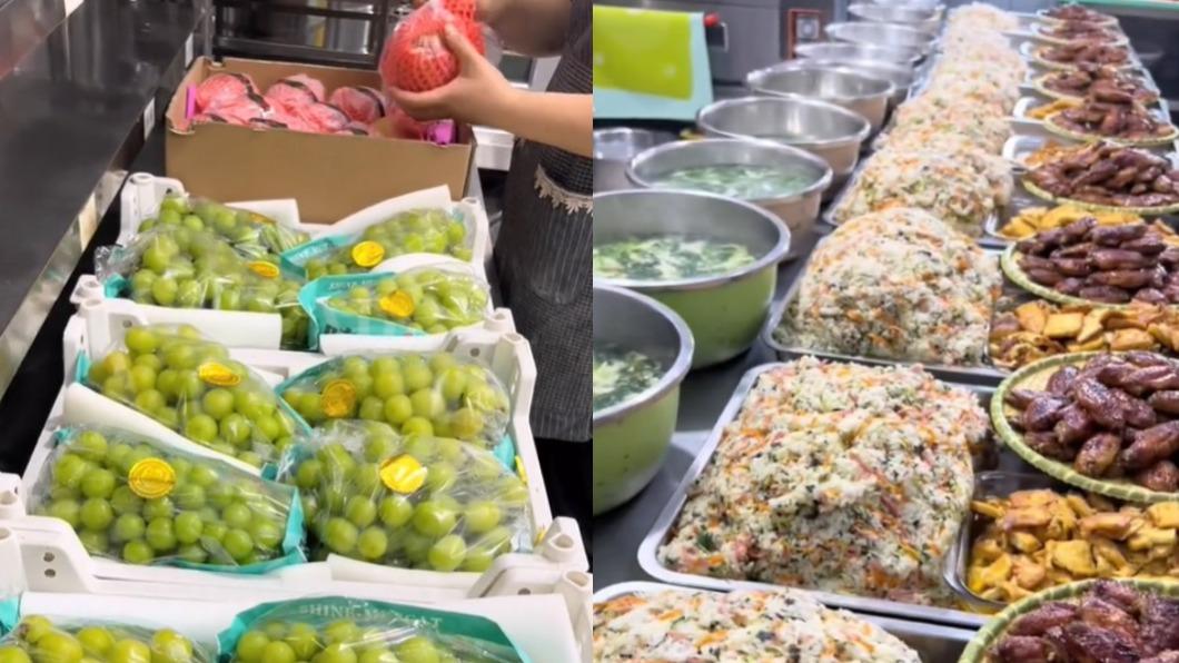園方每日豐盛伙食惹議。(圖/翻攝自榮興幼兒園抖音)