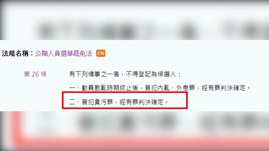 依《選罷法》曾犯貪污罪、經有罪判決確定,不得登記候選人。(圖/翻攝自全國法規資料庫官網)