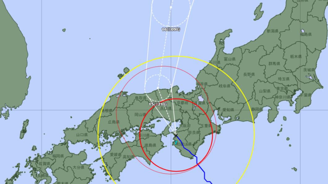 蘭恩颱風的預測路徑。圖中時間為日本時間,較台灣快一小時。(圖/翻攝自日本氣象廳網站)