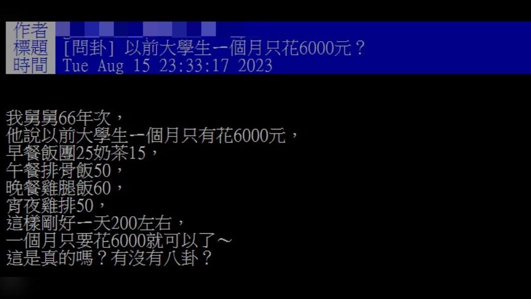 網友好奇,6千元是否真的夠用。(圖/翻攝自PTT)