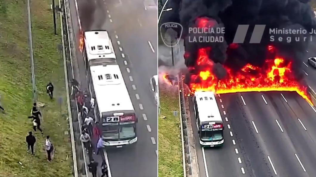有片／阿根廷巴士火燒車乘客驚逃　火舌燒馬路成「ㄇ字型」