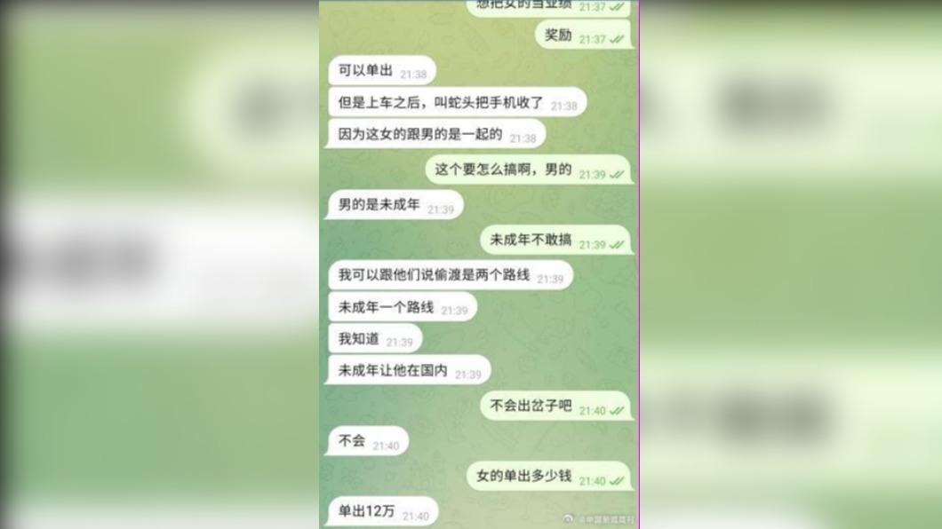 訊息中顯示有人口販賣的議價事項,(圖/翻攝自微博 @中國新聞周刊)