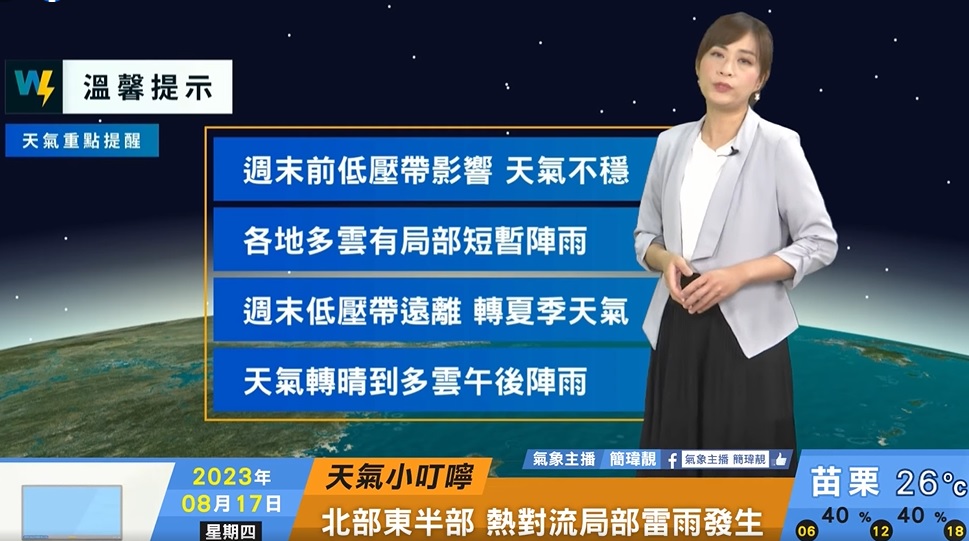 明(19)日低壓帶逐漸向西遠離。(圖/翻攝天氣風險臉書)