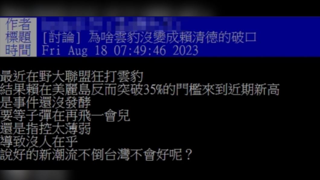 網友好奇「為啥雲豹沒變成賴清德的破口」。(圖/翻攝自PTT)
