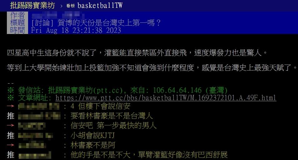 原PO好奇賀博的天分是不是台籃史上最高?(圖/翻攝自PTT)