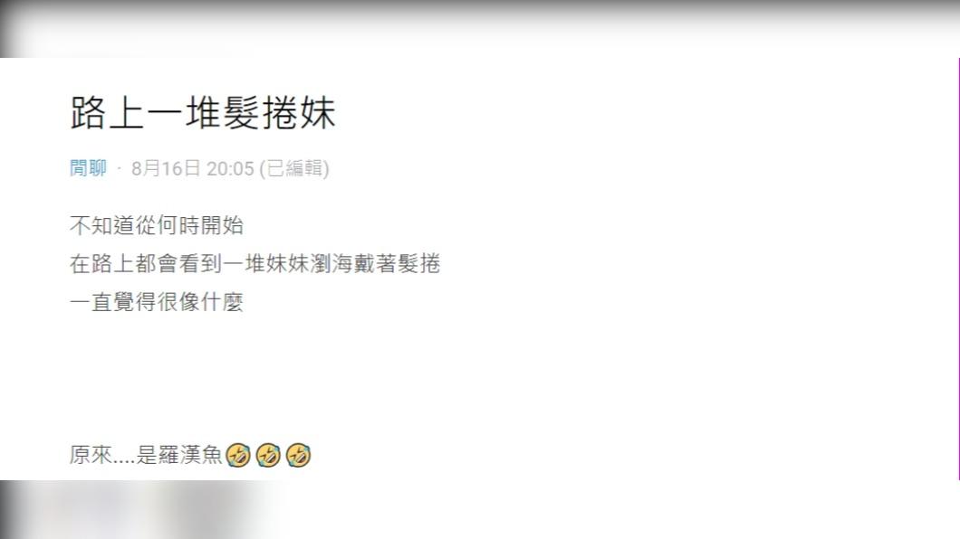 原PO表示,帶著髮捲的妹妹看起來很像「羅漢魚」。(圖 / 翻攝自Dcard)