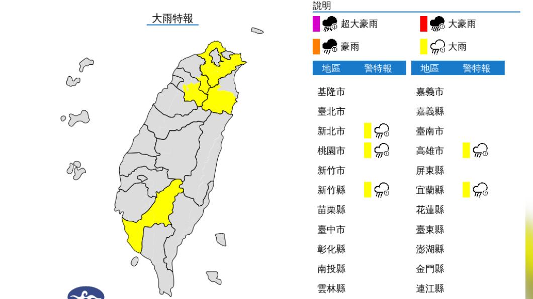 快訊/對流雲系發展旺盛!午後雨開炸 5縣市大雨特報