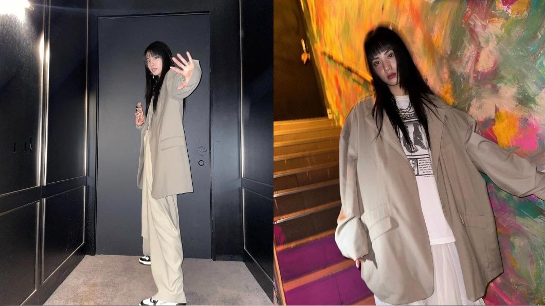 西裝外套搭配球鞋,展現俐落感。(圖/翻攝自Nana IG)