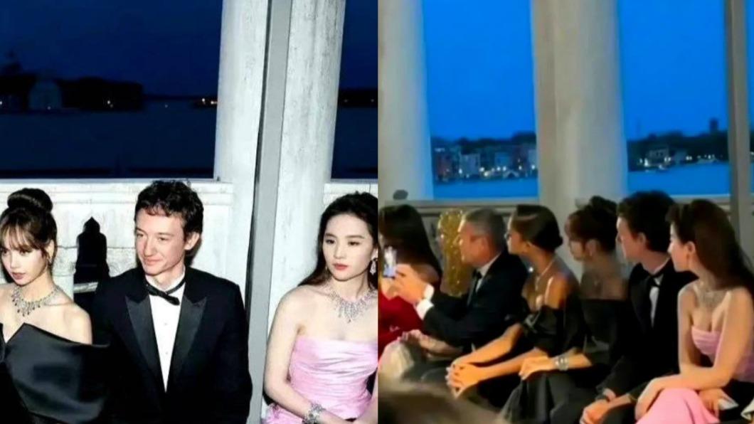 Lisa同框Frédéric Arnault,身旁為劉亦菲。(圖/翻攝自微博「新浪大文娛」)