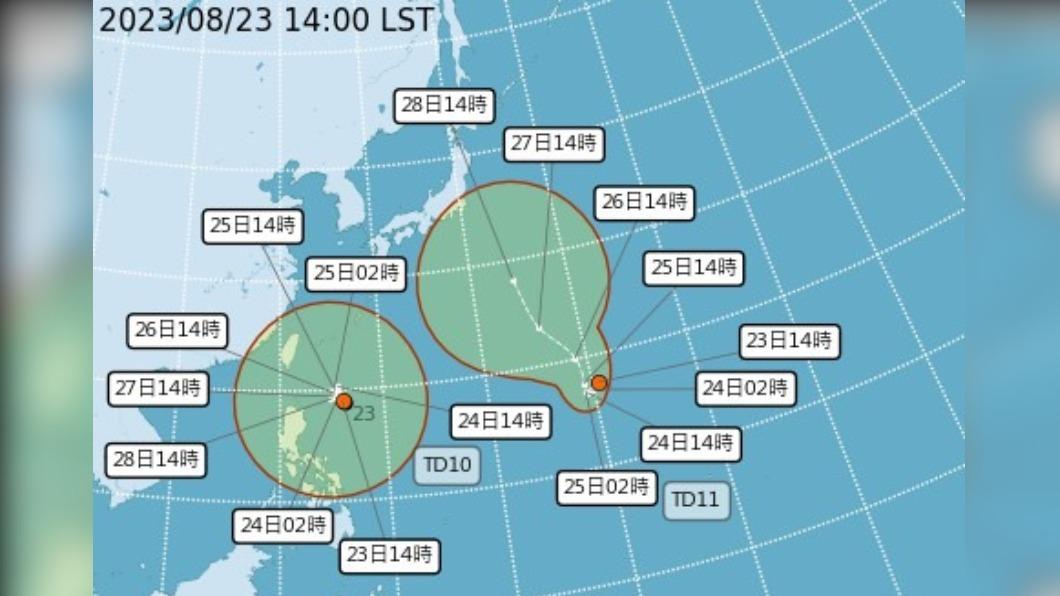 2熱帶性低氣壓最新預估路徑。（圖／TVBS）