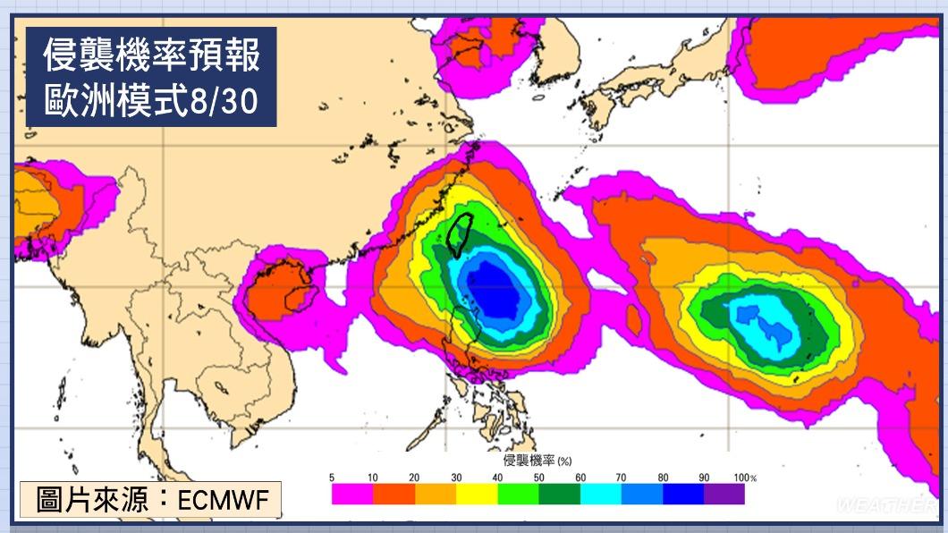 侵襲機率預報歐洲模式。(圖/TVBS)