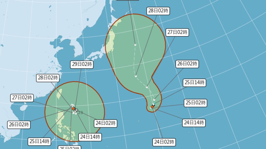 西北太平洋目前有兩個熱帶性低氣壓TD10和TD11。(圖/氣象局)