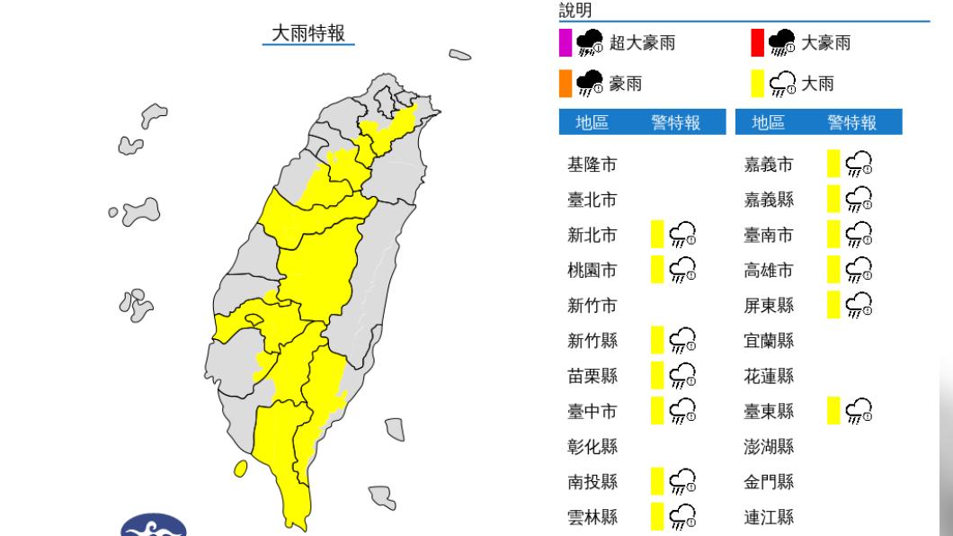 快訊/午後暴雨來了!13縣市大雨特報 慎防雷擊、強陣風