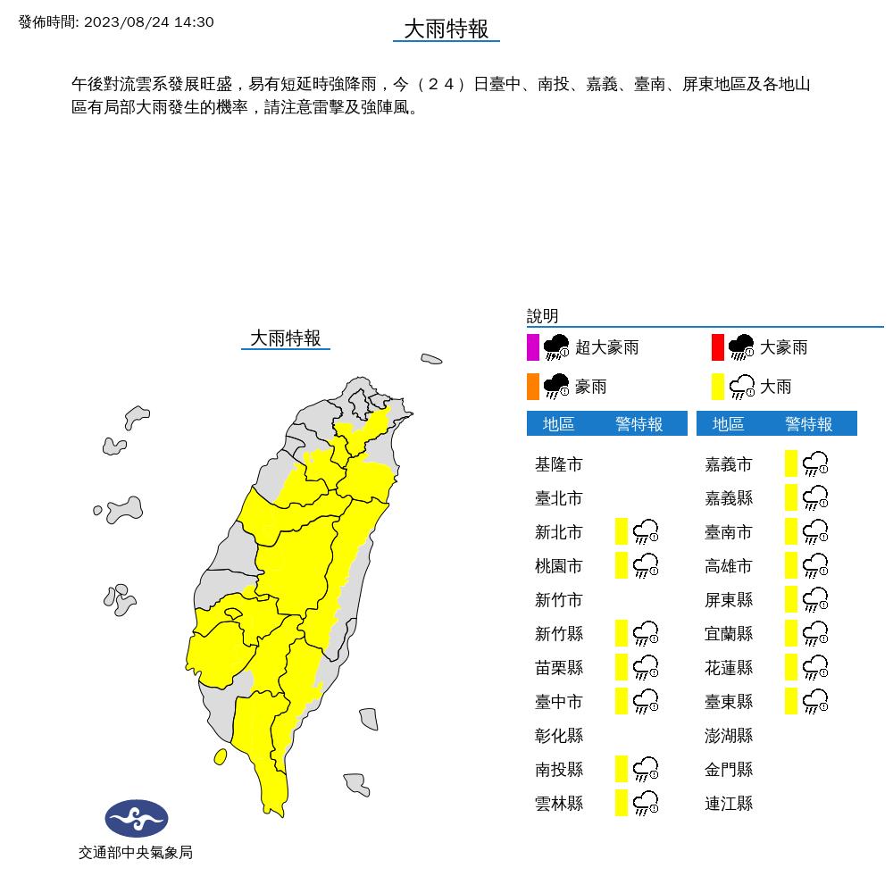 大雨特報。（圖／氣象局）