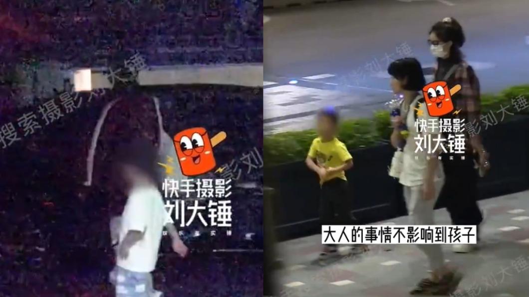 趙麗穎被目擊帶兒子前往馮紹峰家中,離婚後首度與兒同框。(圖/翻攝自微博)